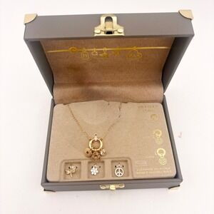Charm Bar 14KT Gold Plated Customizable Necklace Set‎ with 6 Charms & Trunk Box
